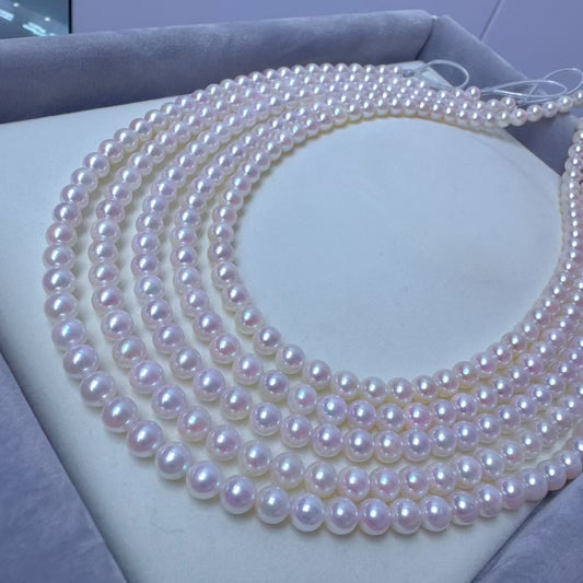 High quality Sakura pink color seawater akoya pearls necklace