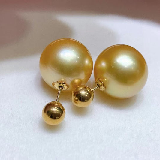 High quality deep gold color Golden southsea pearls earrings