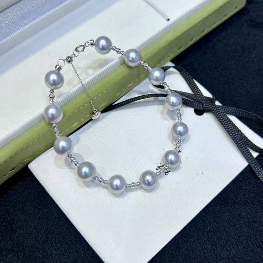 High quality silver blue color seawater MADAMA pearls bracelet