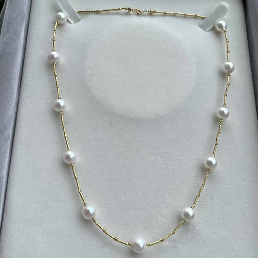 High quality “Full star”aurora white color seawater akoya pearls necklace