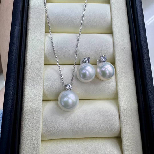 High quality aurora white color Edison pearls earrings & pendant a set