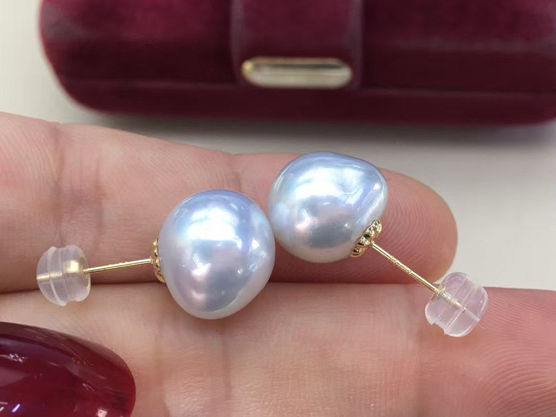 High quality aurora white color Australia southsea keshi pearls earrings studs
