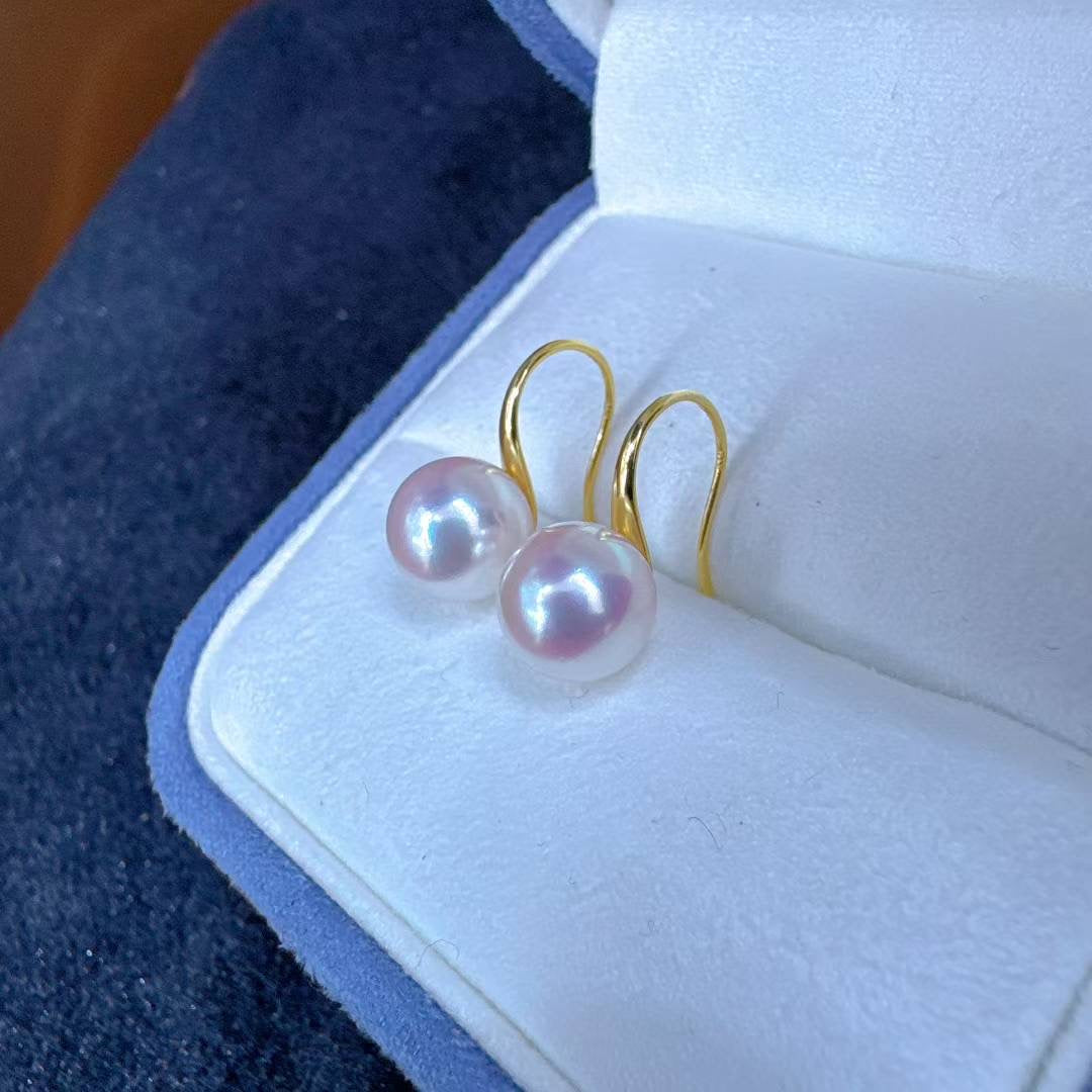 Top quality Sakura pink color seawater akoya pearls earrings