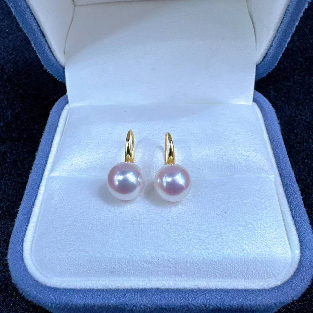 Top quality Sakura pink color seawater akoya pearls earrings