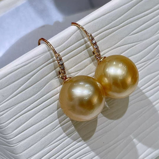 High quality deep gold color Golden southsea pearls earrings
