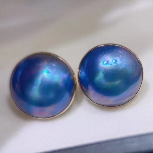 High quality deep blue color Mabe pearl earrings