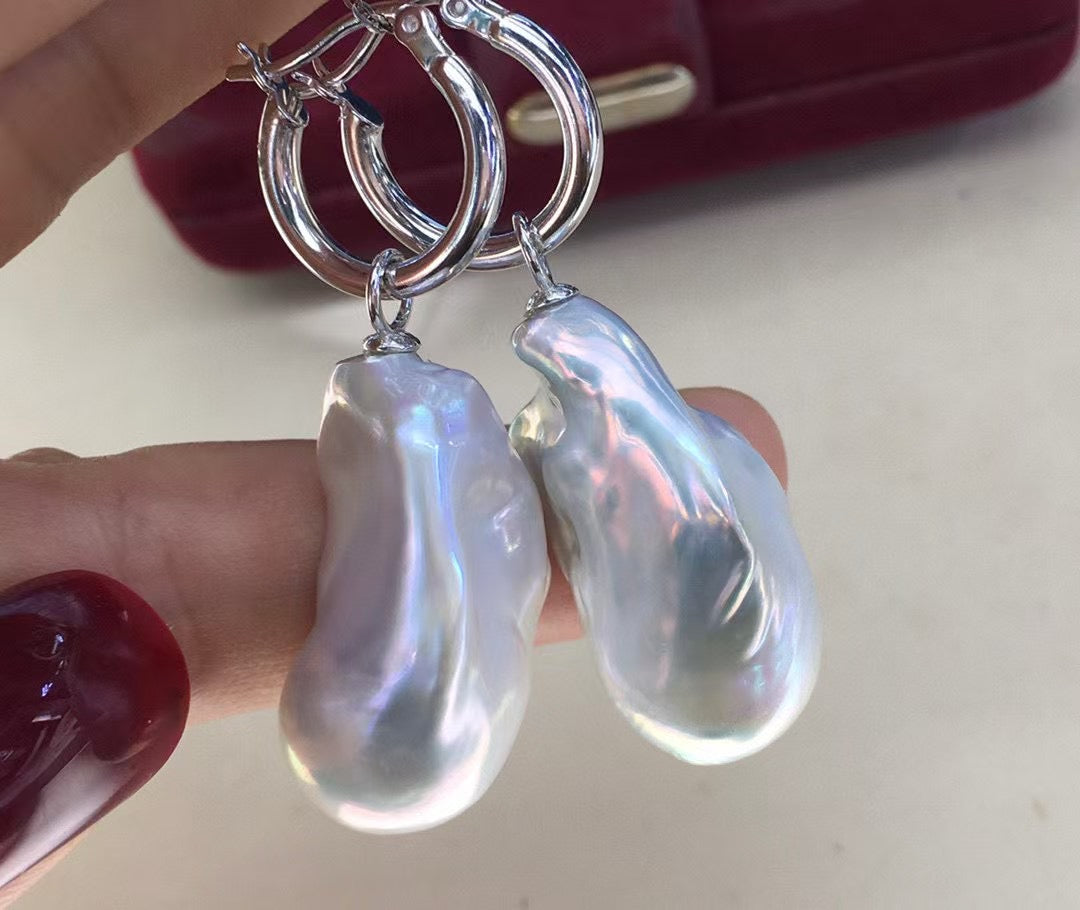 High quality aurora white color baroque pearls earrings