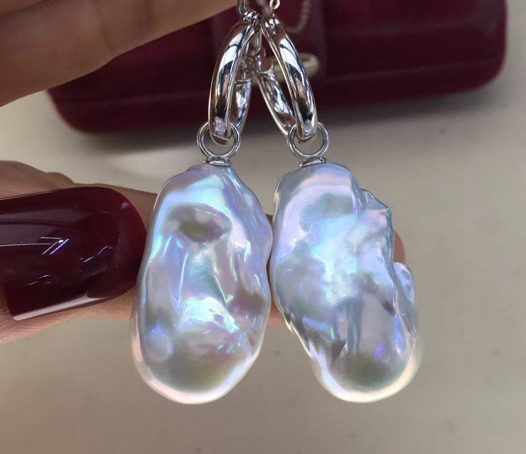 High quality aurora white color baroque pearls earrings