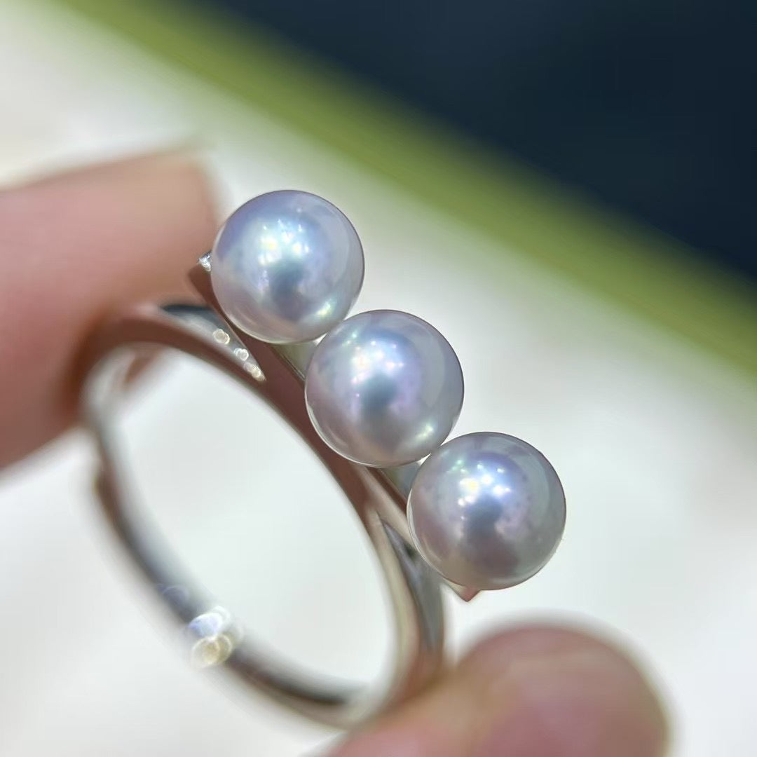 High quality aurora silver blue seawater MADAMA pearls ring