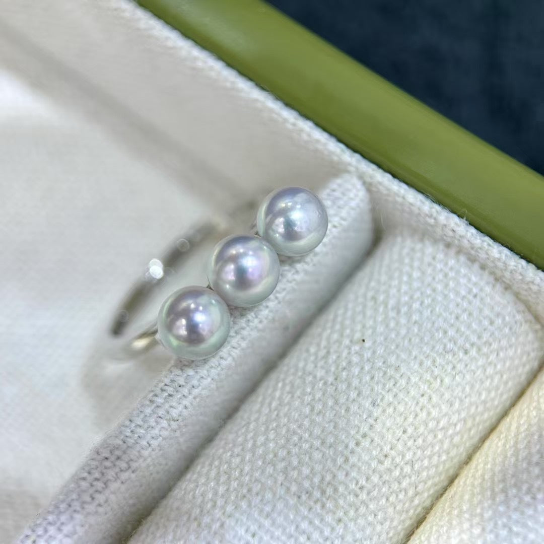 High quality aurora silver blue seawater MADAMA pearls ring