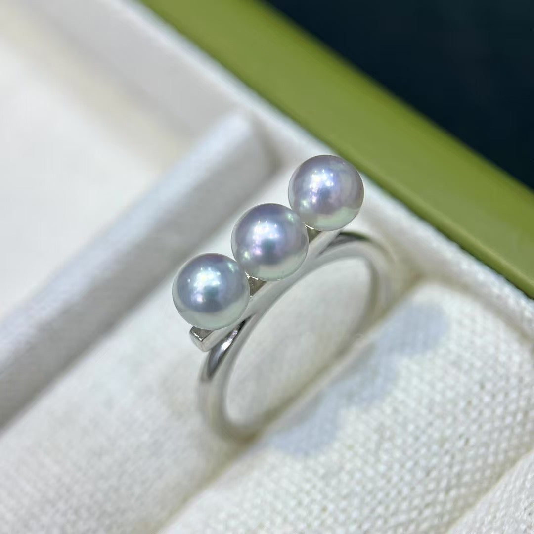 High quality aurora silver blue seawater MADAMA pearls ring