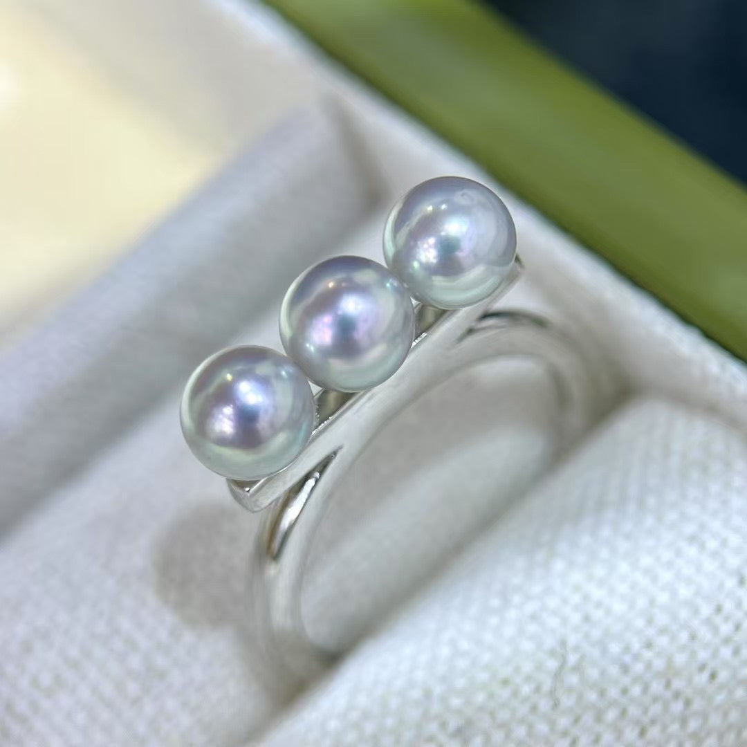 High quality aurora silver blue seawater MADAMA pearls ring