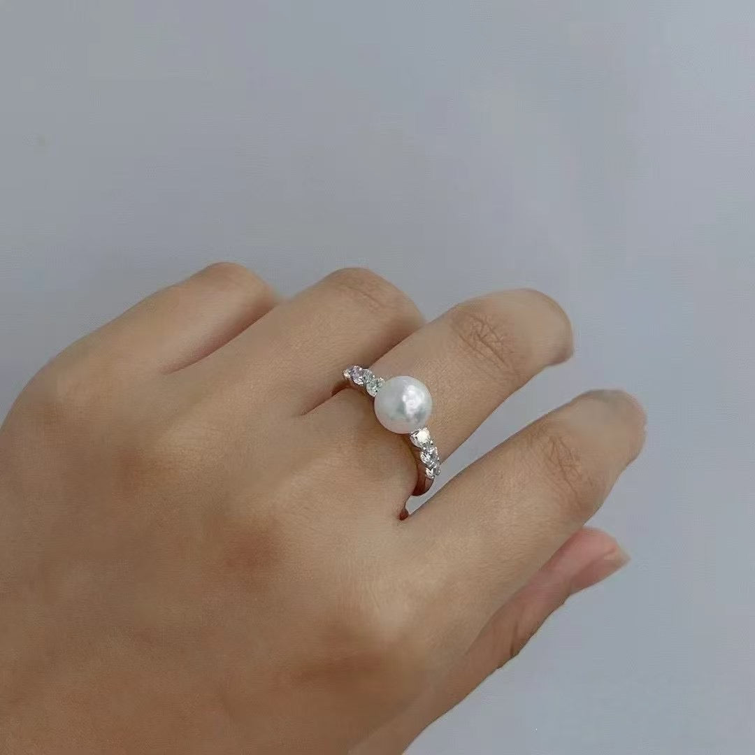 High quality aurora white color Edison pearl ring