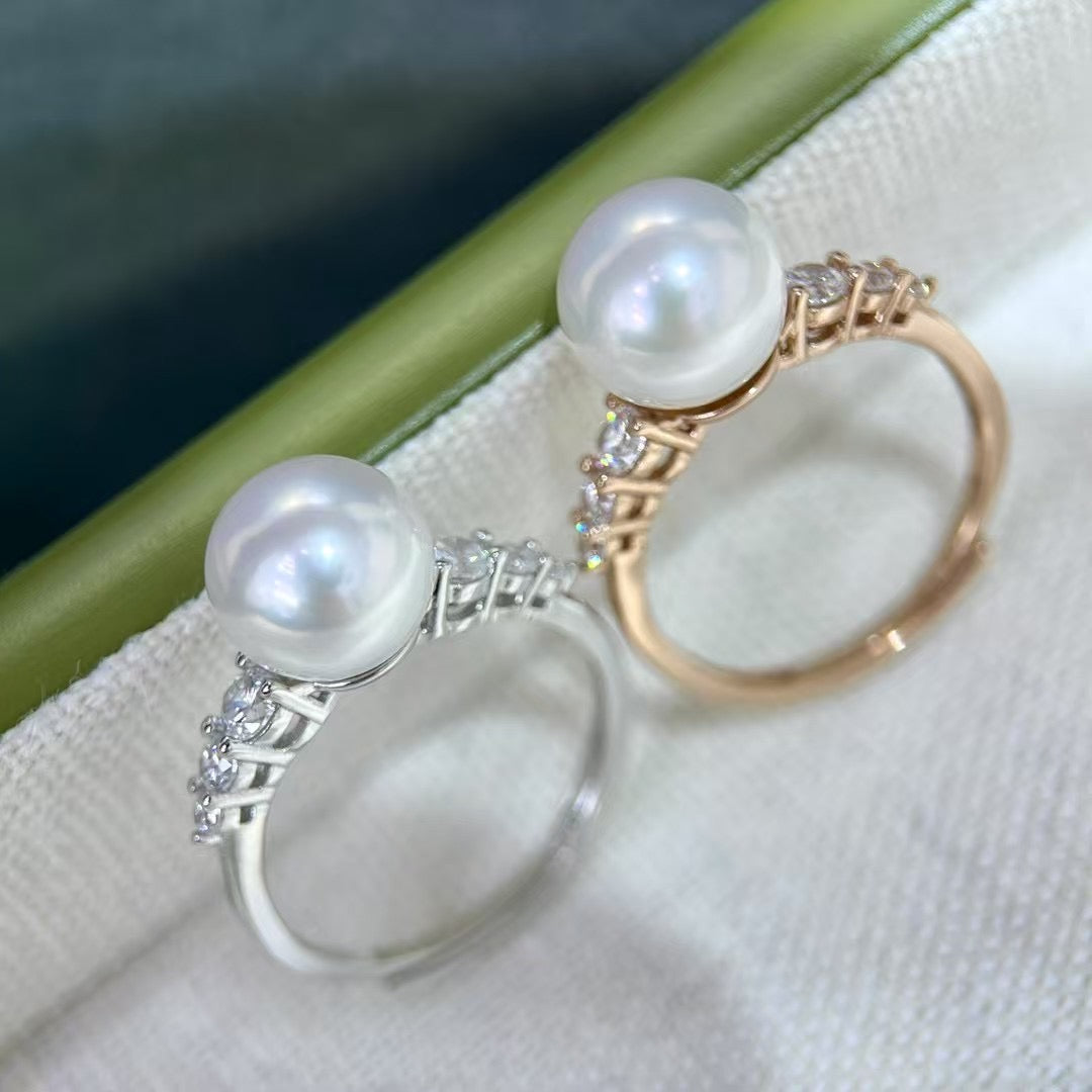 High quality aurora white color Edison pearl ring