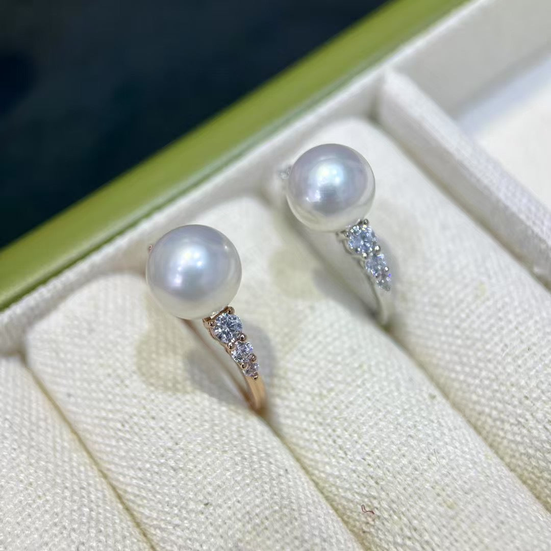 High quality aurora white color Edison pearl ring