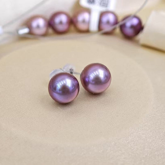 High quality “Monster purple”color Edison pearls earrings studs & necklace