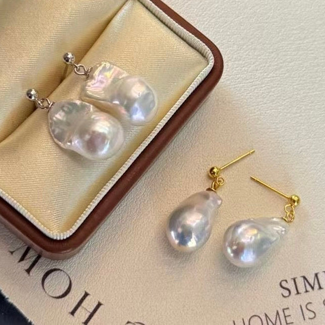 High quality aurora white color baroque pearls earrings