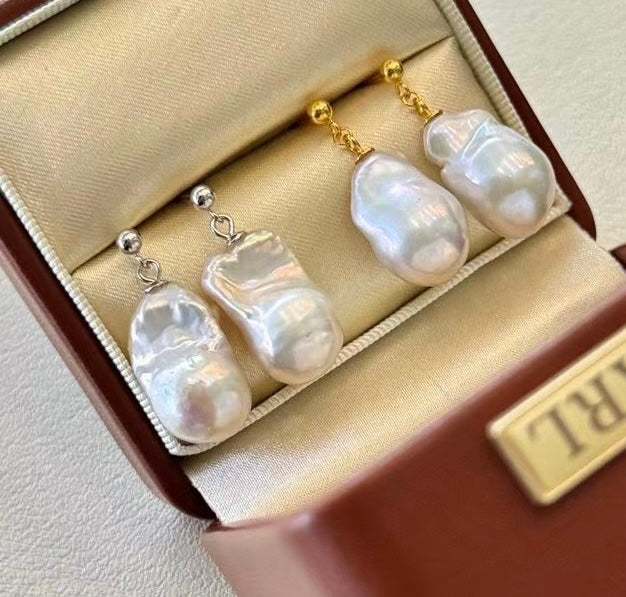 High quality aurora white color baroque pearls earrings