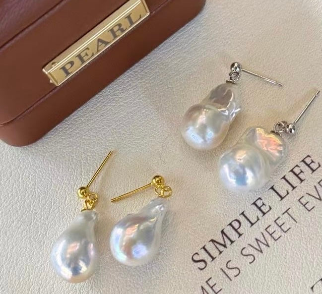 High quality aurora white color baroque pearls earrings