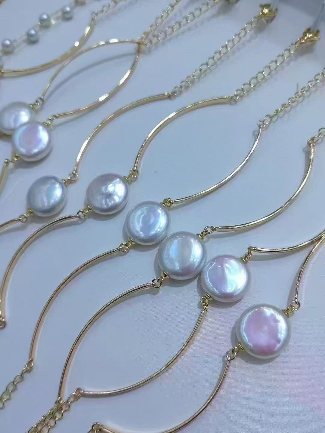 High quality aurora white color  button shape baroque pearl bracelet