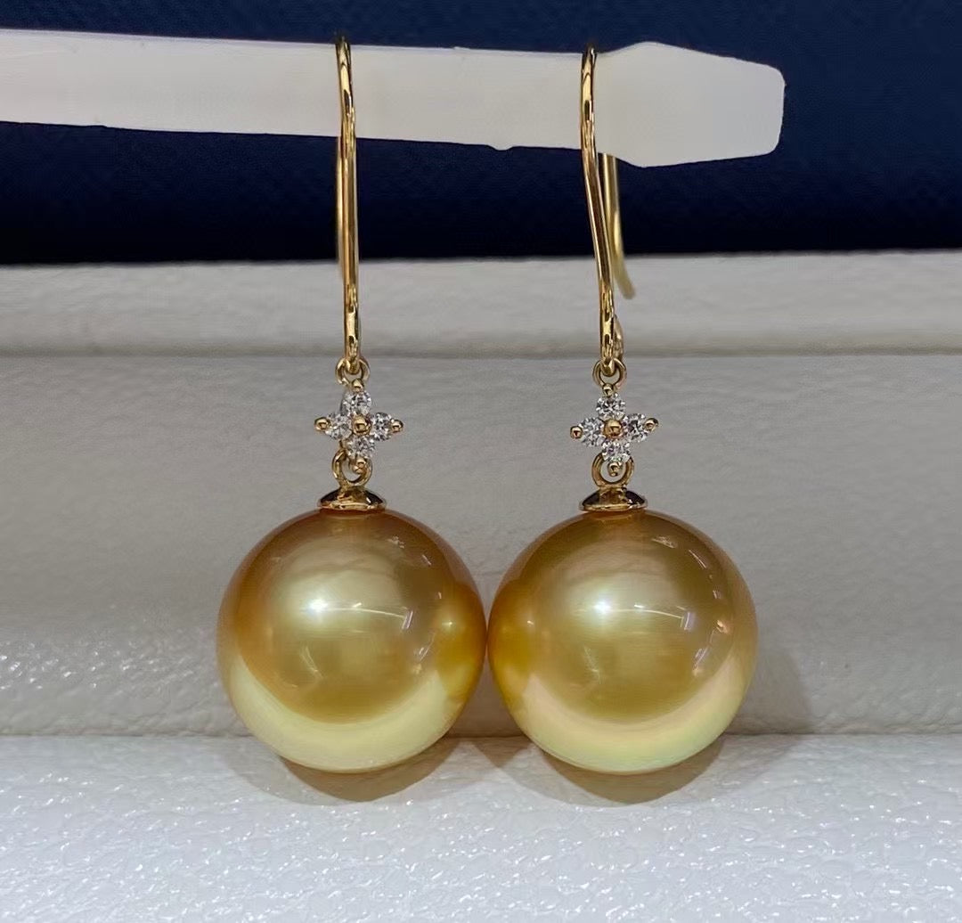 Top quality deep gold color Golden southsea pearls earrings