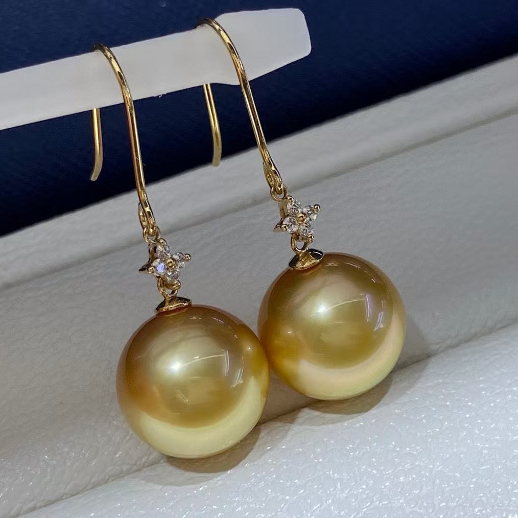 Top quality deep gold color Golden southsea pearls earrings