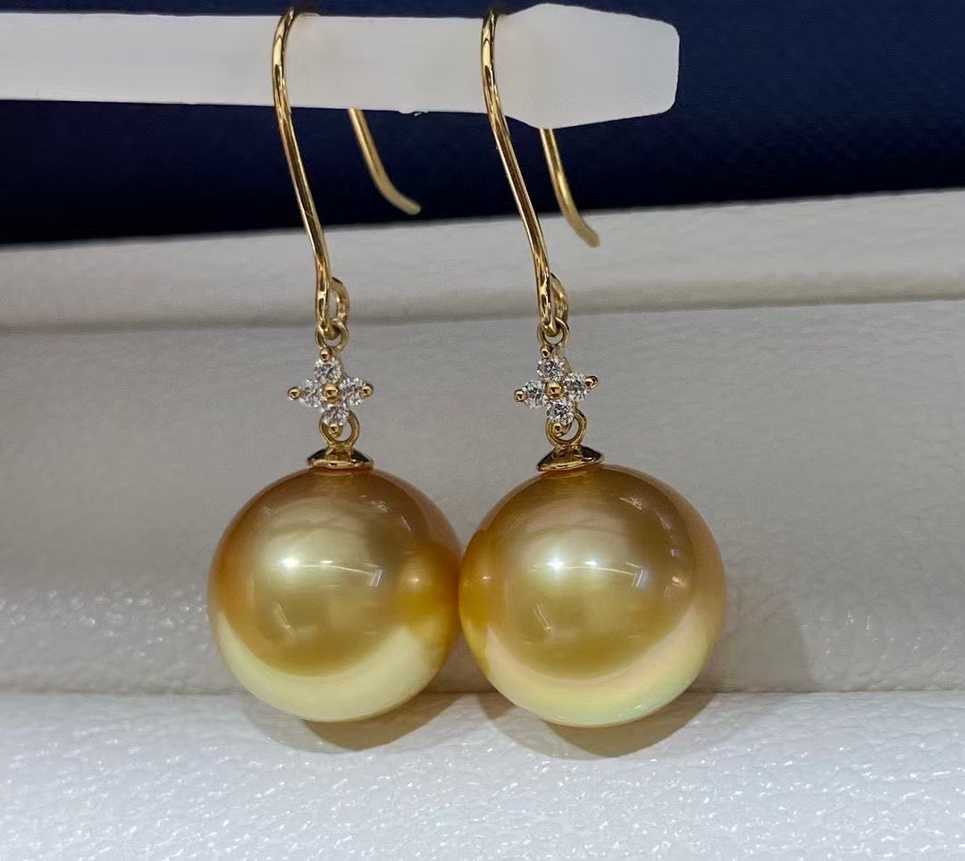 Top quality deep gold color Golden southsea pearls earrings