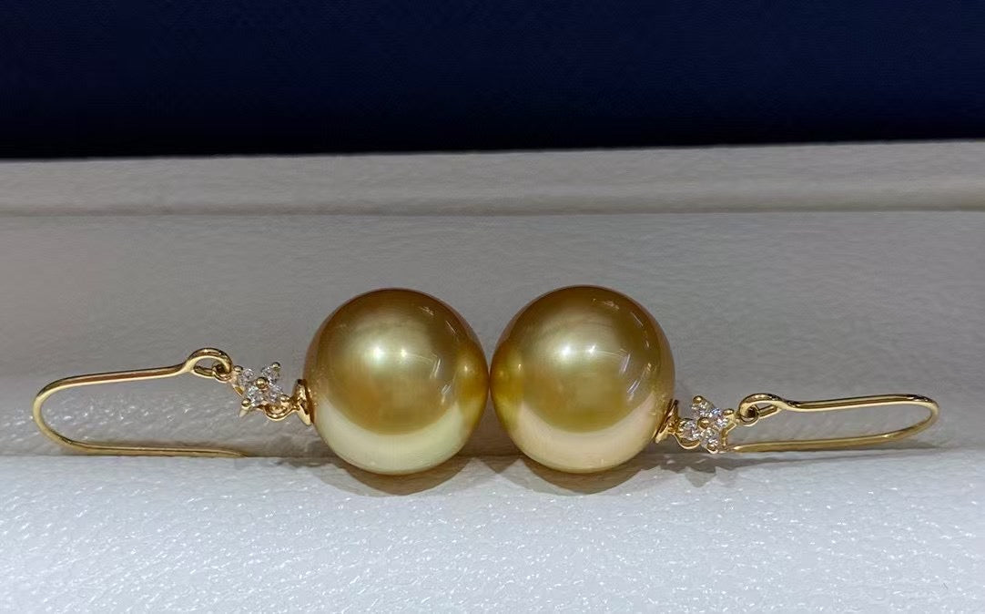 Top quality deep gold color Golden southsea pearls earrings