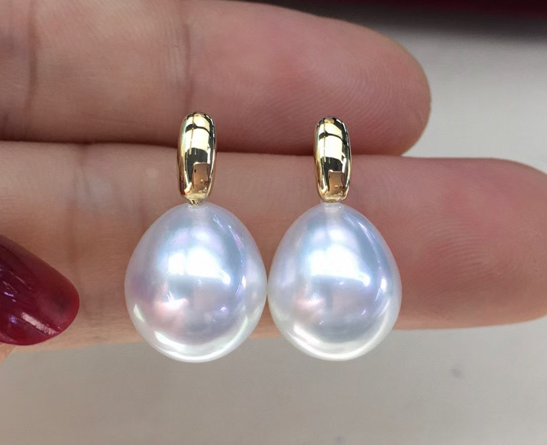 Top quality teardrop aurora white color Australia southsea baroque pearls earrings