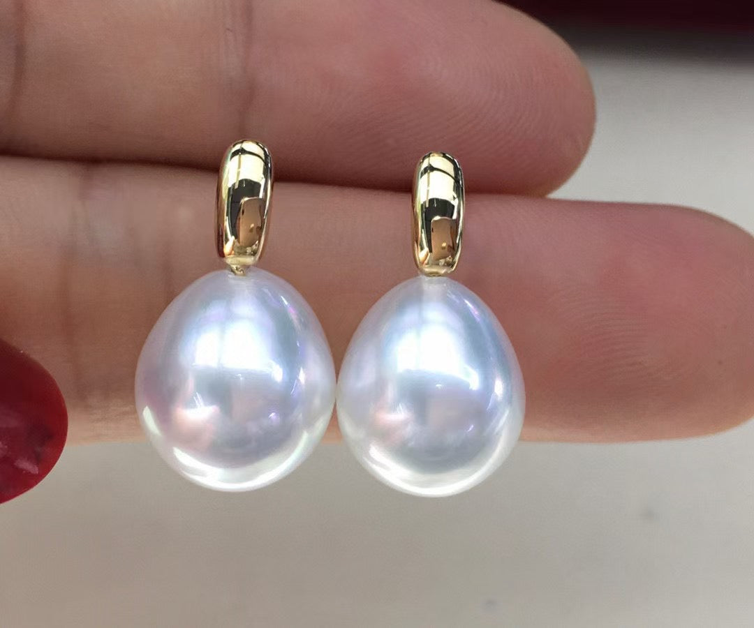 Top quality teardrop aurora white color Australia southsea baroque pearls earrings