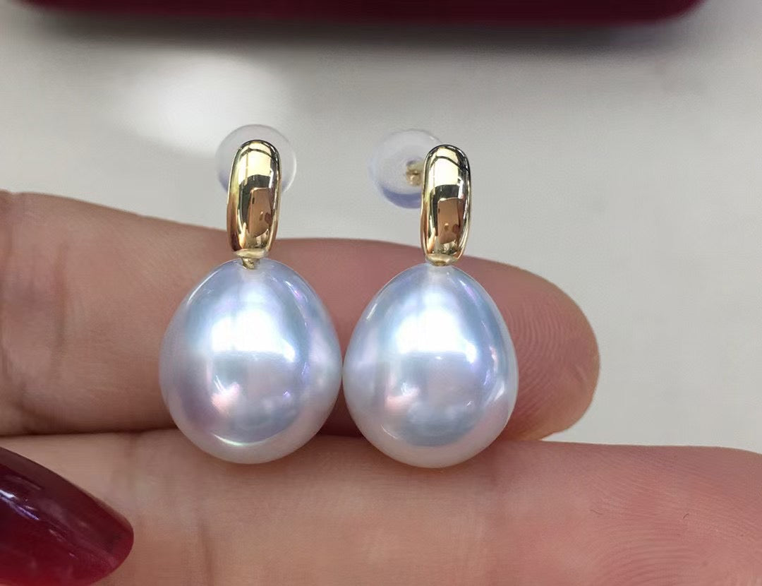Top quality teardrop aurora white color Australia southsea baroque pearls earrings