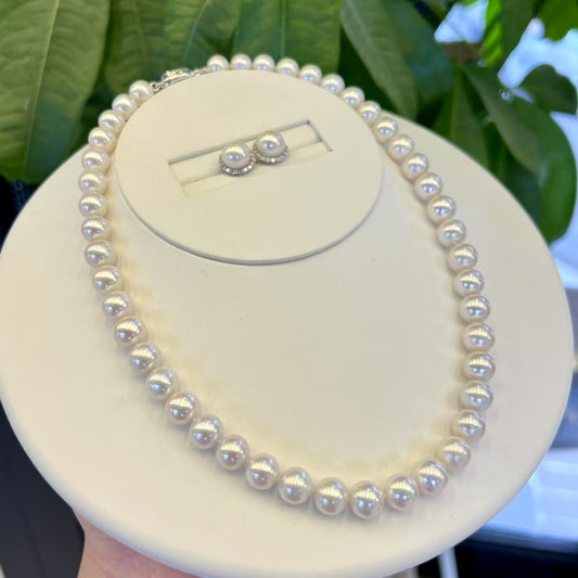 High quality aurora white color Edison pearls necklace & earrings a set