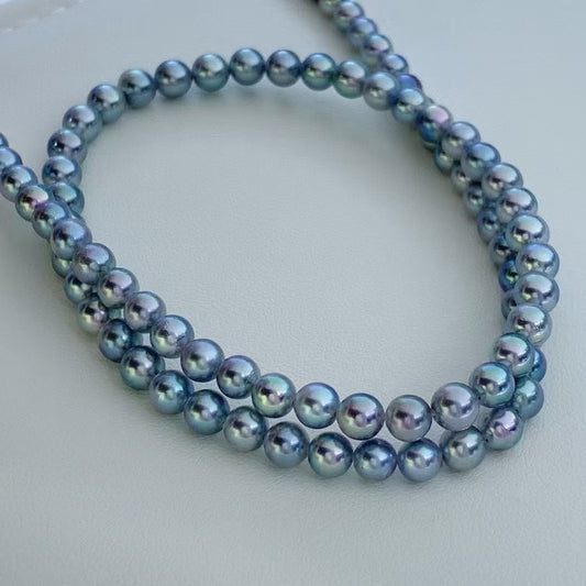 Top quality aurora silver blue rose color seawater akoya pearls necklace