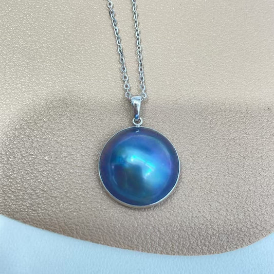High quality sky blue color seawater Mabe pearl pendant