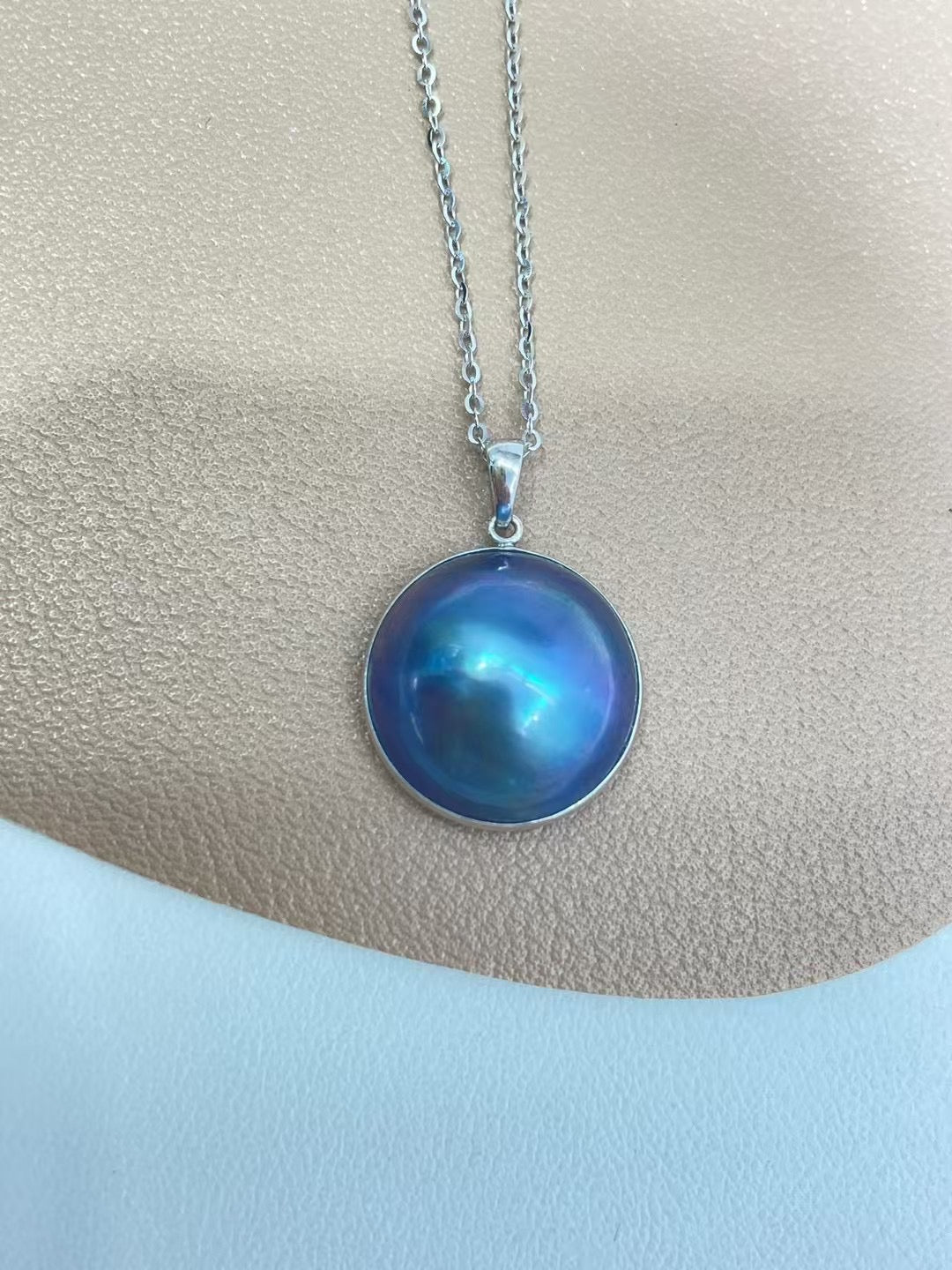 High quality sky blue color seawater Mabe pearl pendant