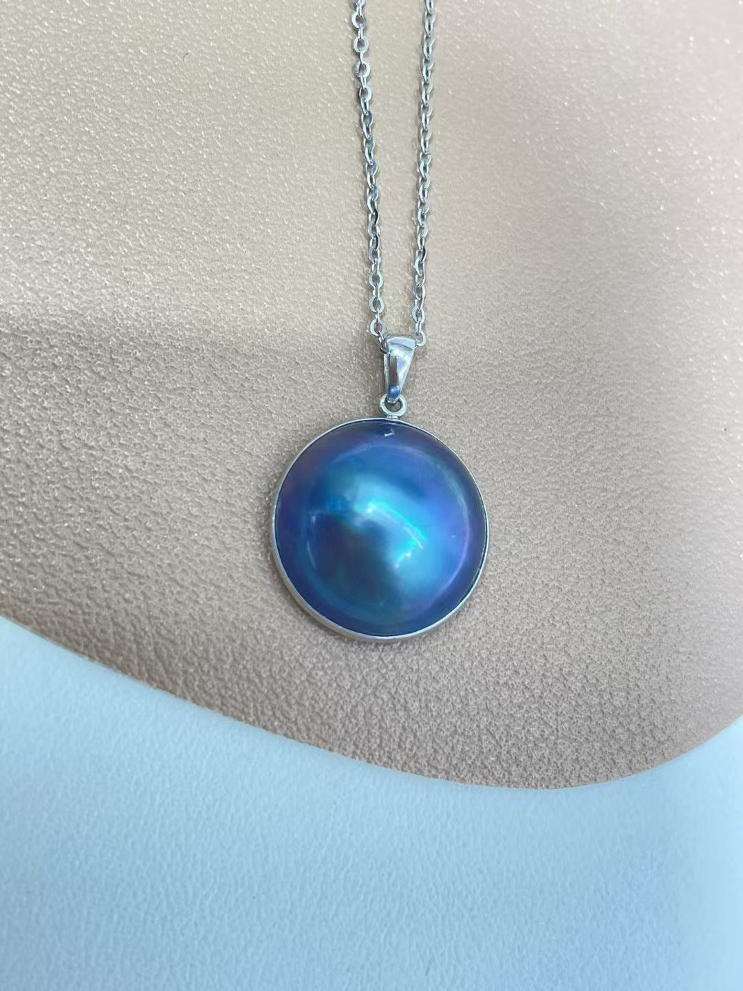 High quality sky blue color seawater Mabe pearl pendant