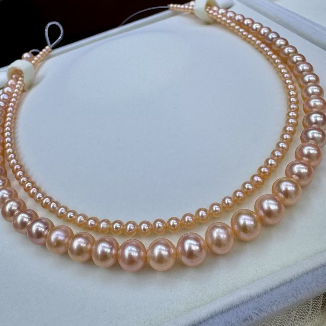 Top quality deep orange color freshwater pearls double necklace