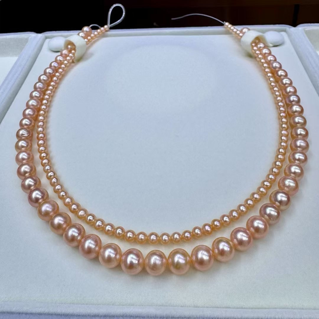 Top quality deep orange color freshwater pearls double necklace