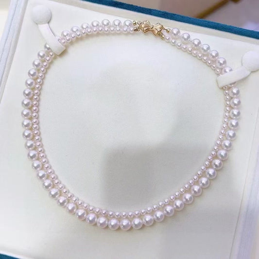 High quality Sakura pink color double seawater akoya pearls necklace