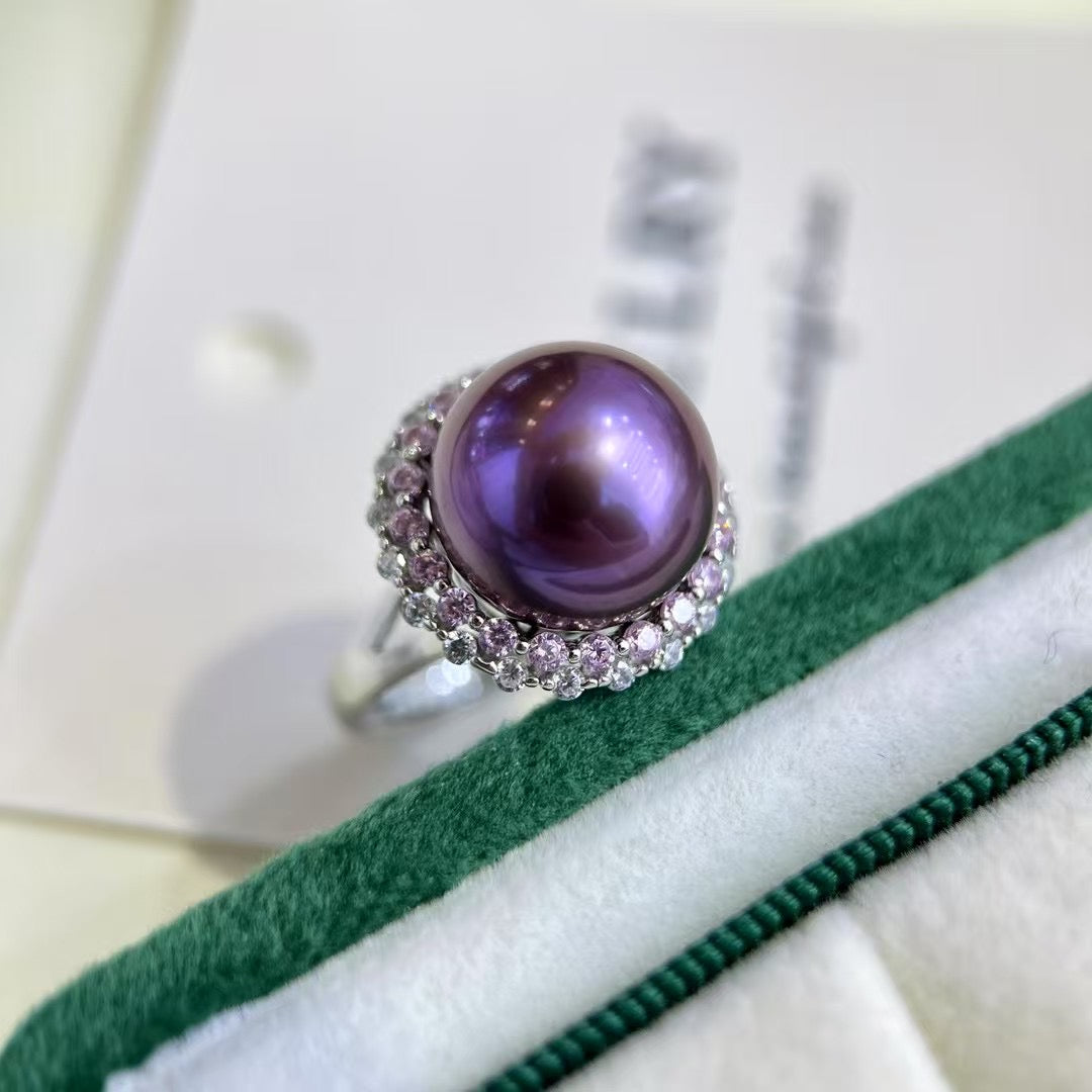 High quality deep purple color Edison pearl ring