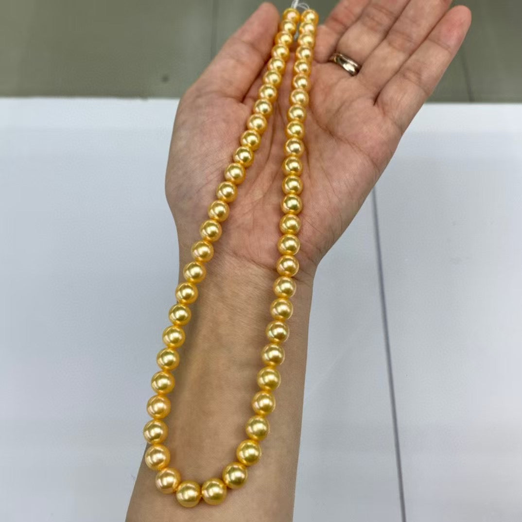 Top quality deep gold color Golden southsea pearls necklace