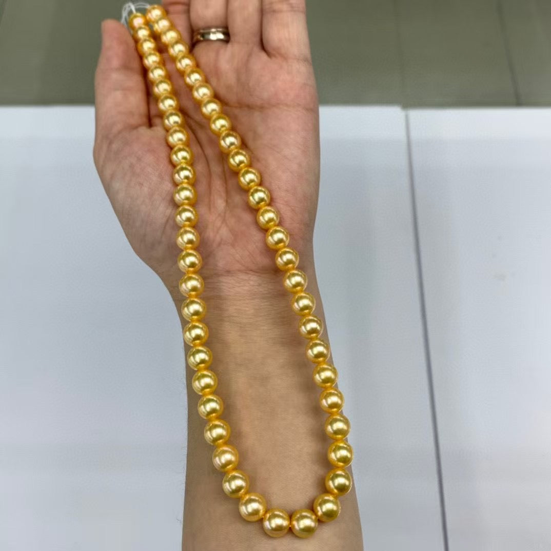 Top quality deep gold color Golden southsea pearls necklace