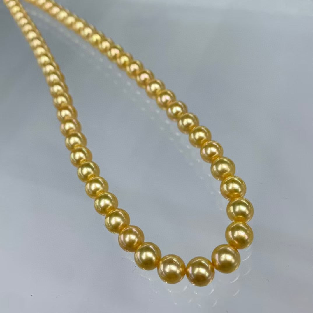 Top quality deep gold color Golden southsea pearls necklace