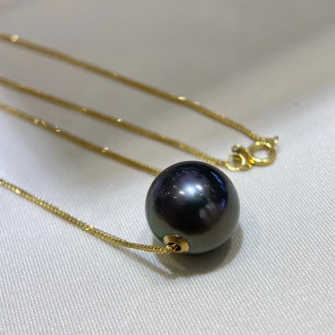 High quality aurora black color Tahitian pearl pendant