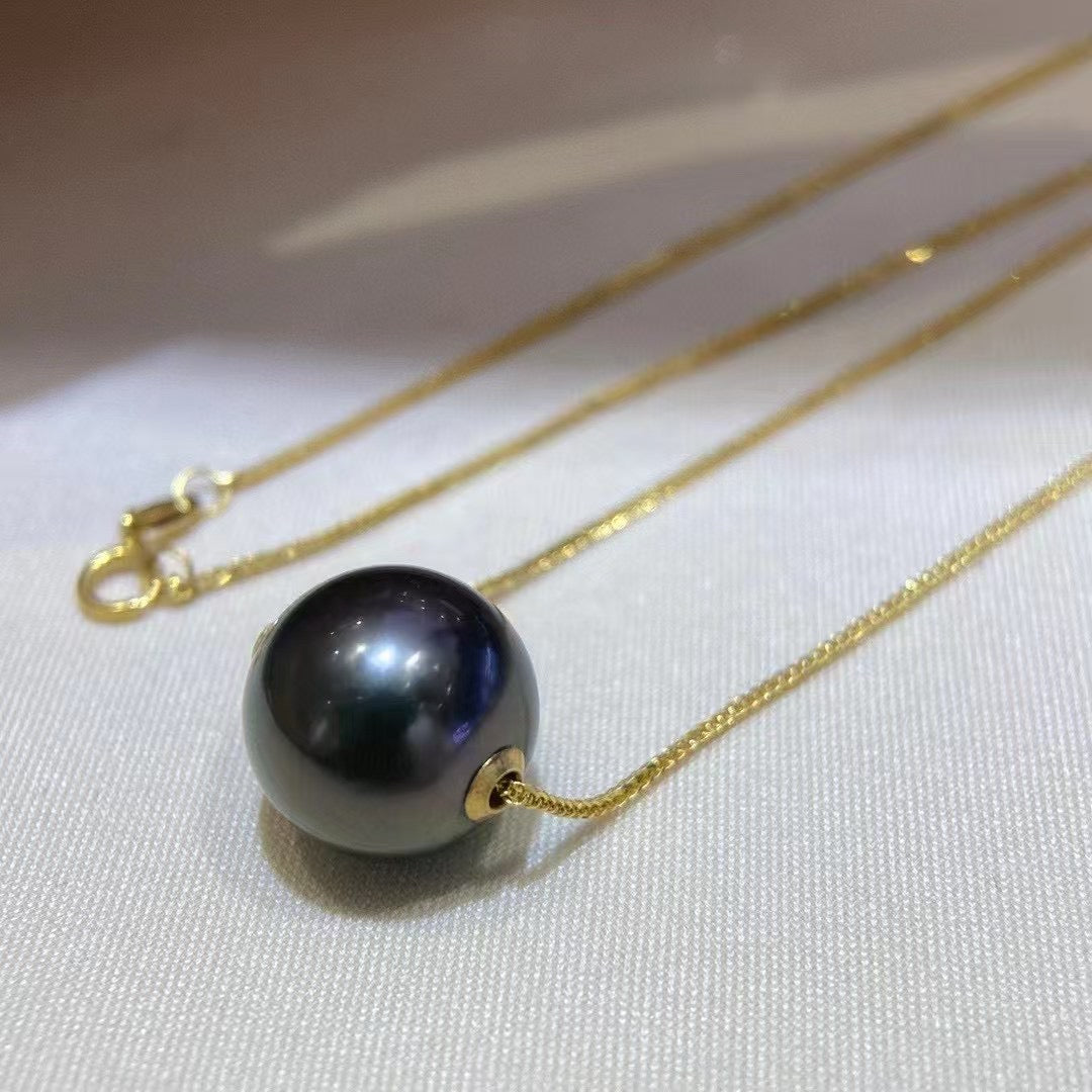 High quality aurora black color Tahitian pearl pendant