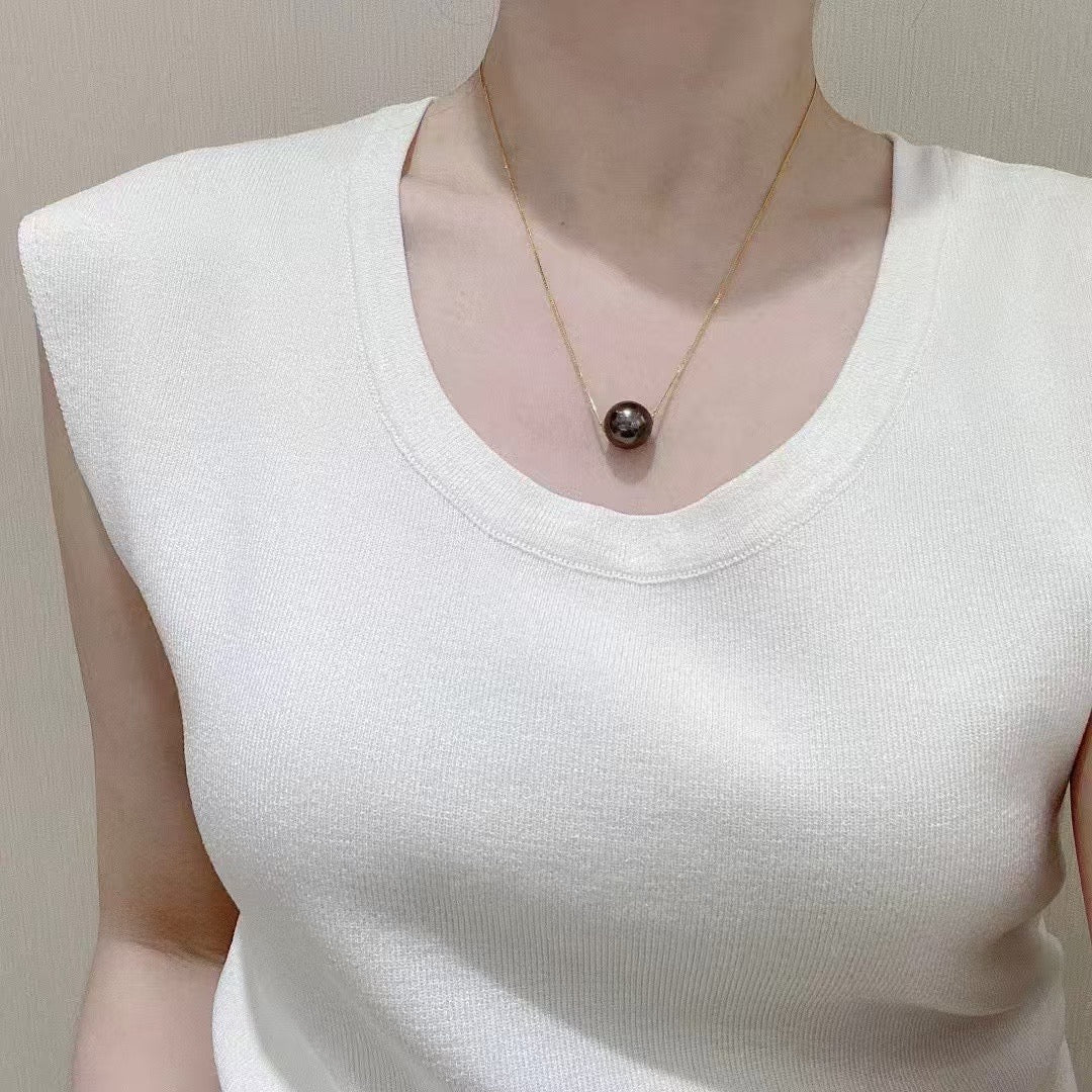 High quality aurora black color Tahitian pearl pendant