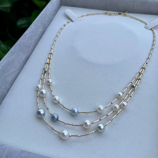 High quality aurora candy color seawater akoya pearls necklace