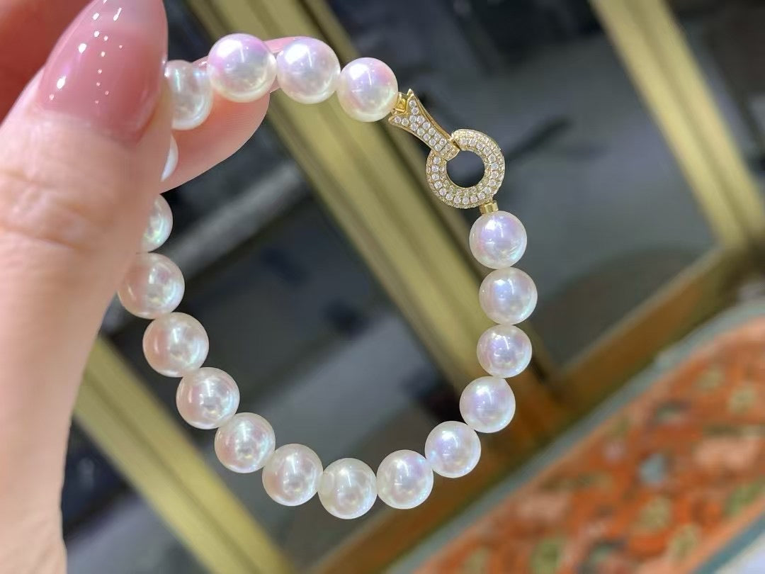 High quality Sakura pink color freshwater akoya pearls bracelet
