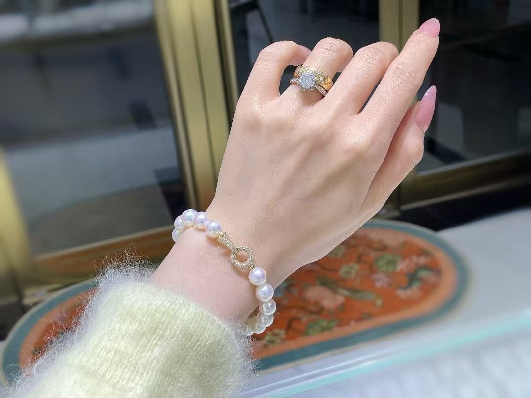 High quality Sakura pink color freshwater akoya pearls bracelet