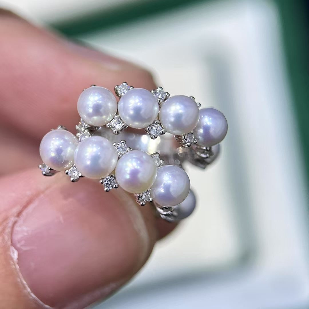 High quality white with pink overtone color freshwater pearls earrings